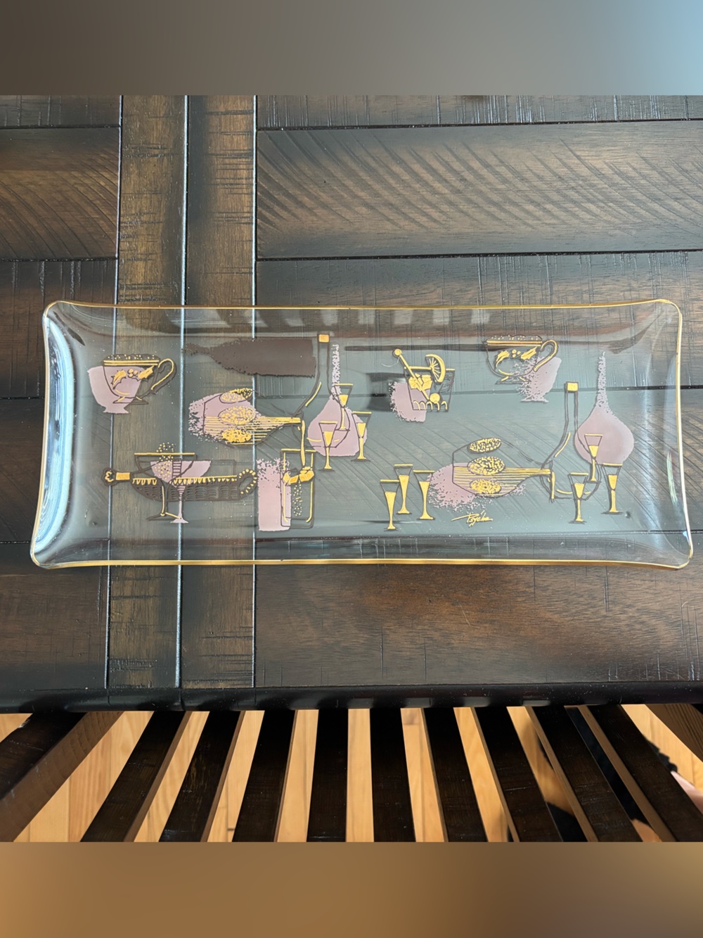 Vintage “Psyche” Brand Mid-Century Modern Glass Cocktail Serving Tray